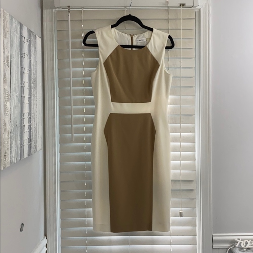 Calvin Klein White and Tan Work Dress Sz 6